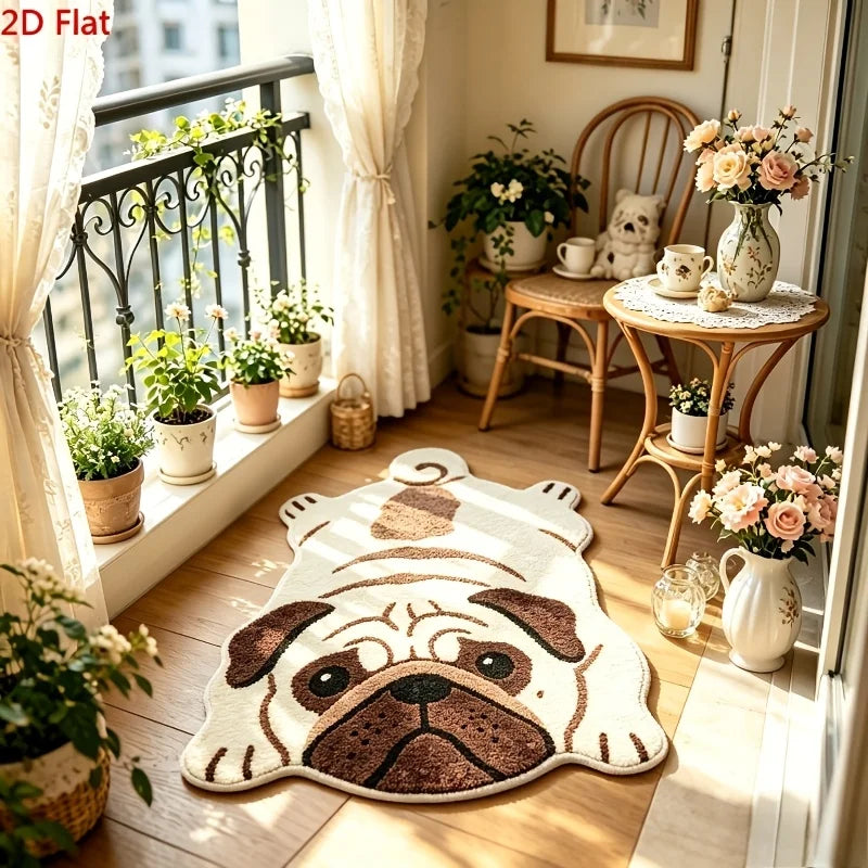 tapis bain doux visage chien beige marron noir décoratif antidérapant moelleux entrée maison