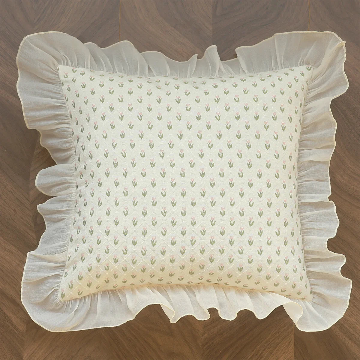 housse coussin polyester imprimé floral vintage romantique beige marron orange pointillé øllets square rectangle