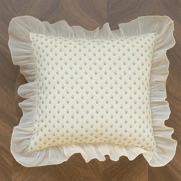 housse coussin polyester imprimé floral vintage romantique beige marron orange pointillé øllets square rectangle