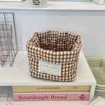 panier rangement tissu carreaux blancs bleu rose jaune vintage utilisation multiple portable opacité