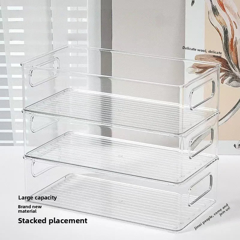 boîtes rangement transparentes modernes minimalistes poignées papeterie organisation étudiants cosmétiques articles divers collations