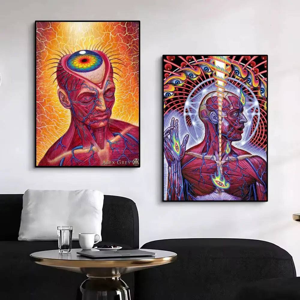 affiche abstraite anatomique moderne couleur rouge orange jaune bleu noir décoration murale artistique cadre