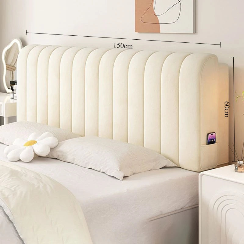 tête lit moderne velours uni beige clair adhésif poche smartphone grande tailleversiblewasher
