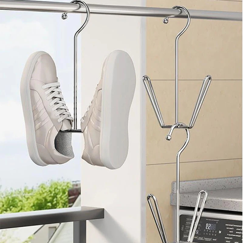organisateur chaussures multifonctionnel argenté clips barre métallique moderne salle bain entrée balcon
