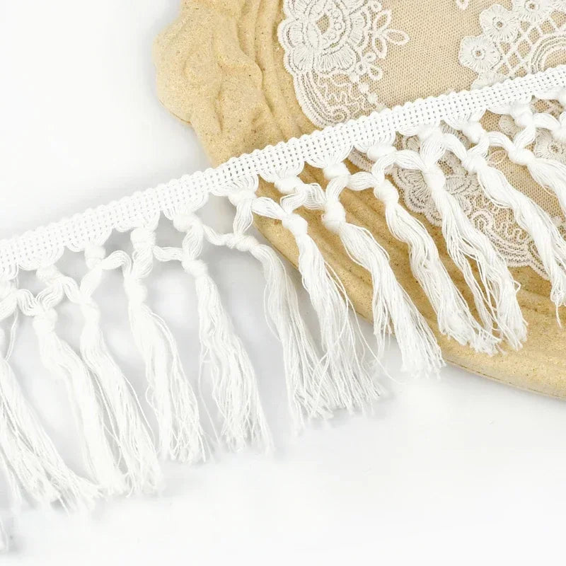 franges macramé blanc noir motifs géométriques boho artisanal 5mètres