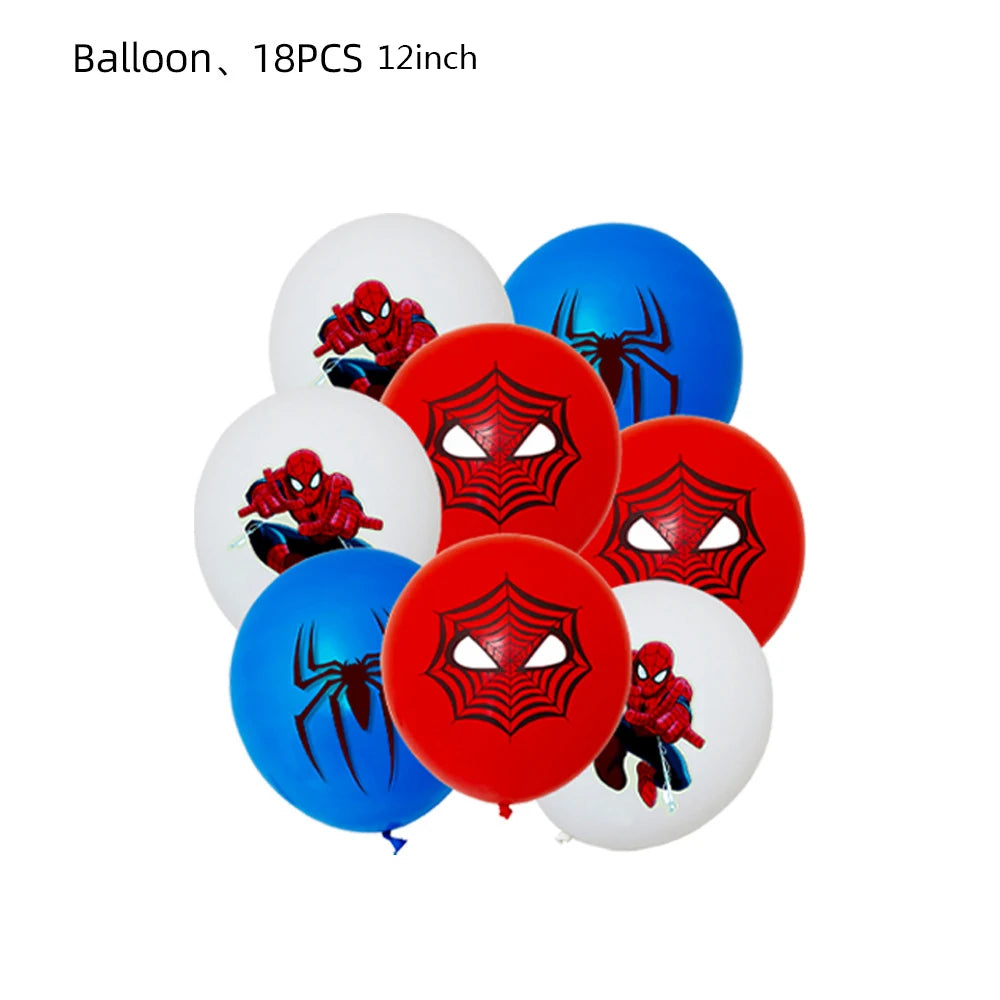 ensemble décoration anniversaire spider man vaisselle jetable nappe assiettes gobelets banderole ballons rouges