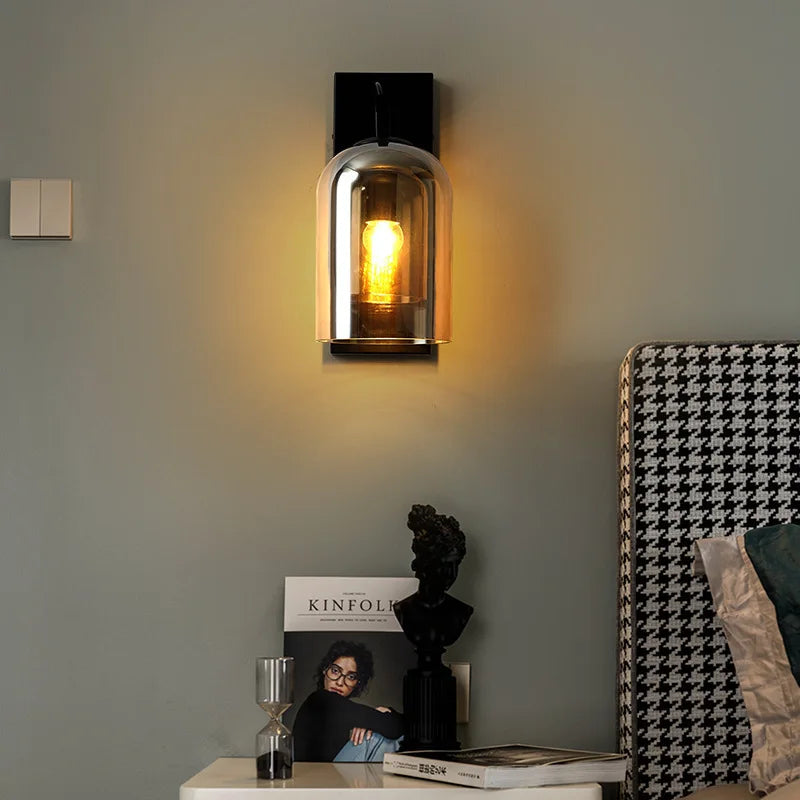 lampes murales modernes transparentes base métallique noir doré led filament