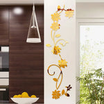 Miroir mural en rotin avec fleurs 3D autocollant acrylique beige