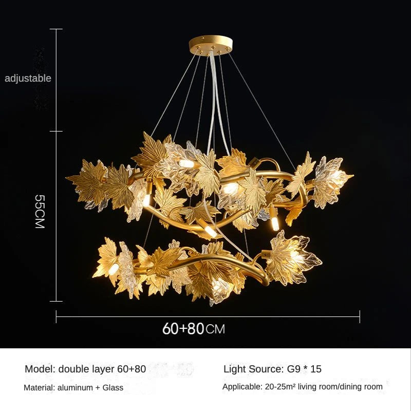 lustre moderne cristal feuilles d'érable organique suspension câbles chambre salon