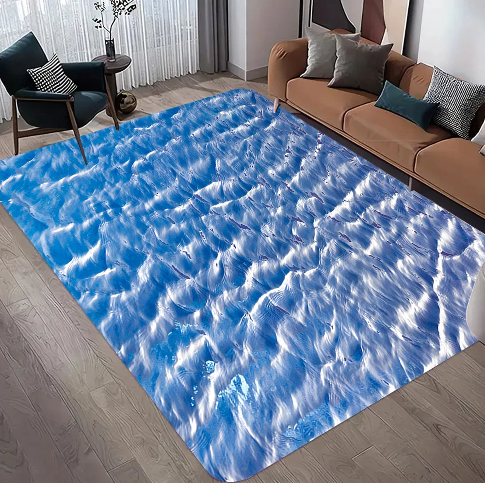 tapis moderne microfibre ondulations eau turquoise bleu vert noir salon chambre