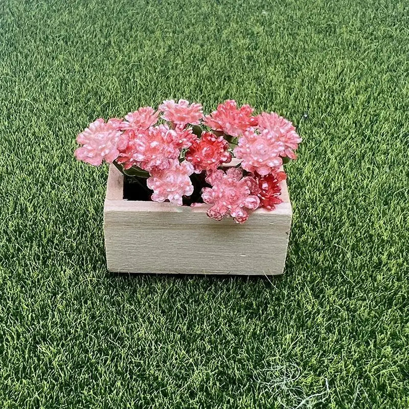 miniature plante artificielle boite bois décoration étagère violet rose bleu jaune rouge fleurs