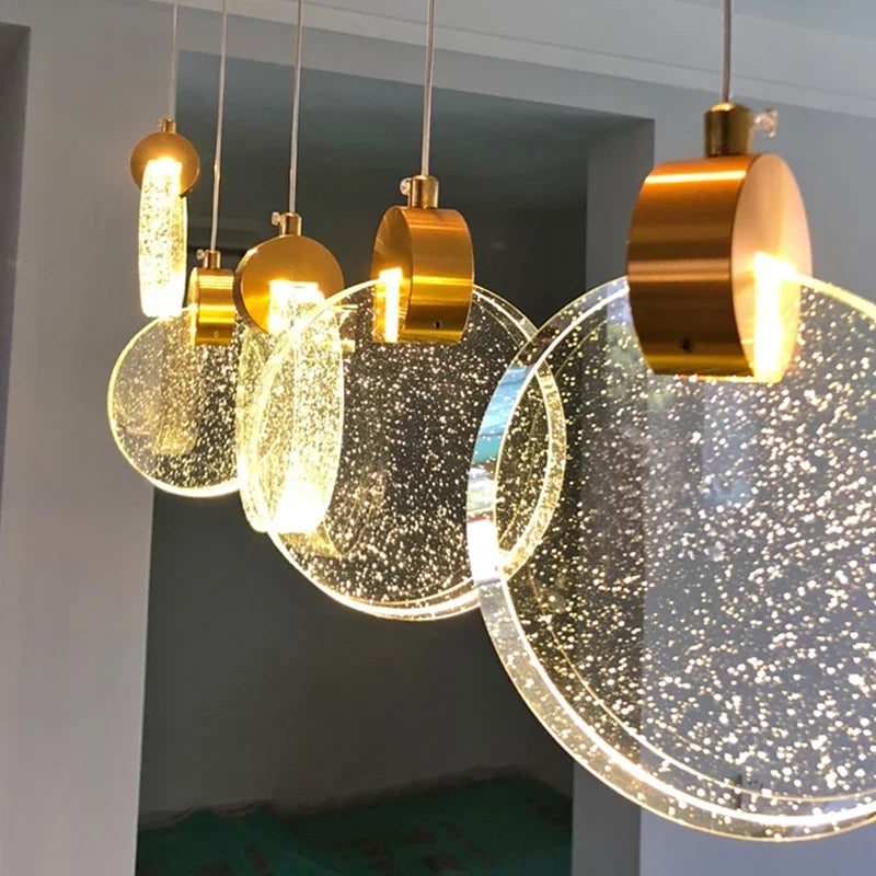 lustre suspension moderne cristal doré scintillantes éclairage luxe salon salle bain appartement