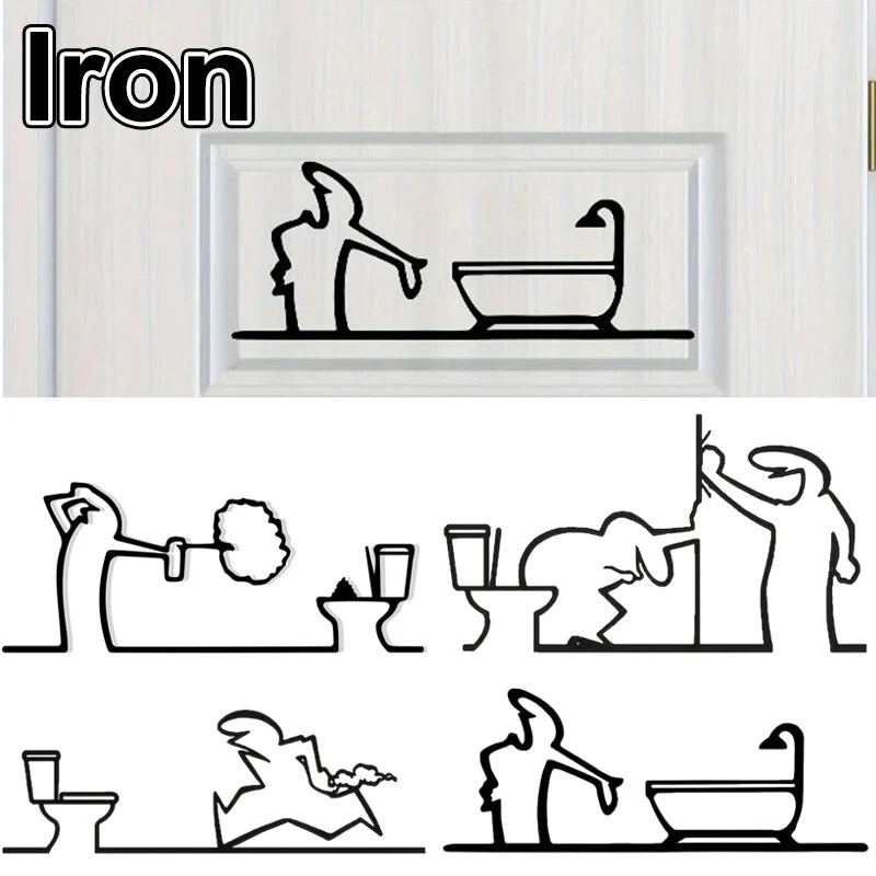 décoration murale minimaliste autocollant silhouette wc douche noir