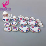 service thé miniature blanc doré rose bleu vert fleurs classique tasse théière soucoupe assiette