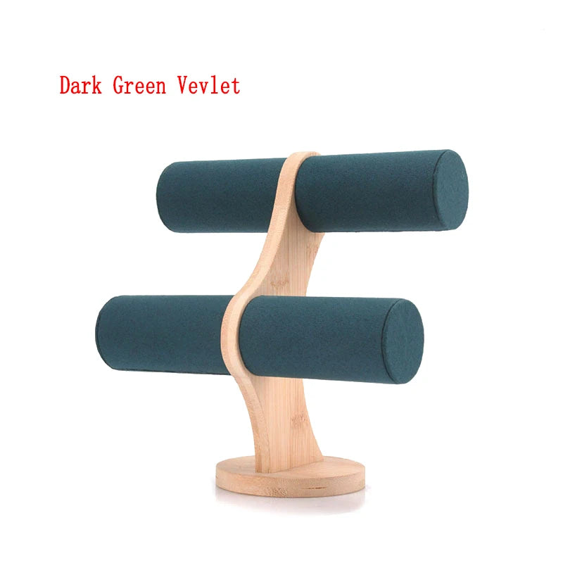 présentoir bijoux bois velours noir blanc orange gris rose vert moderne bracelets tubes