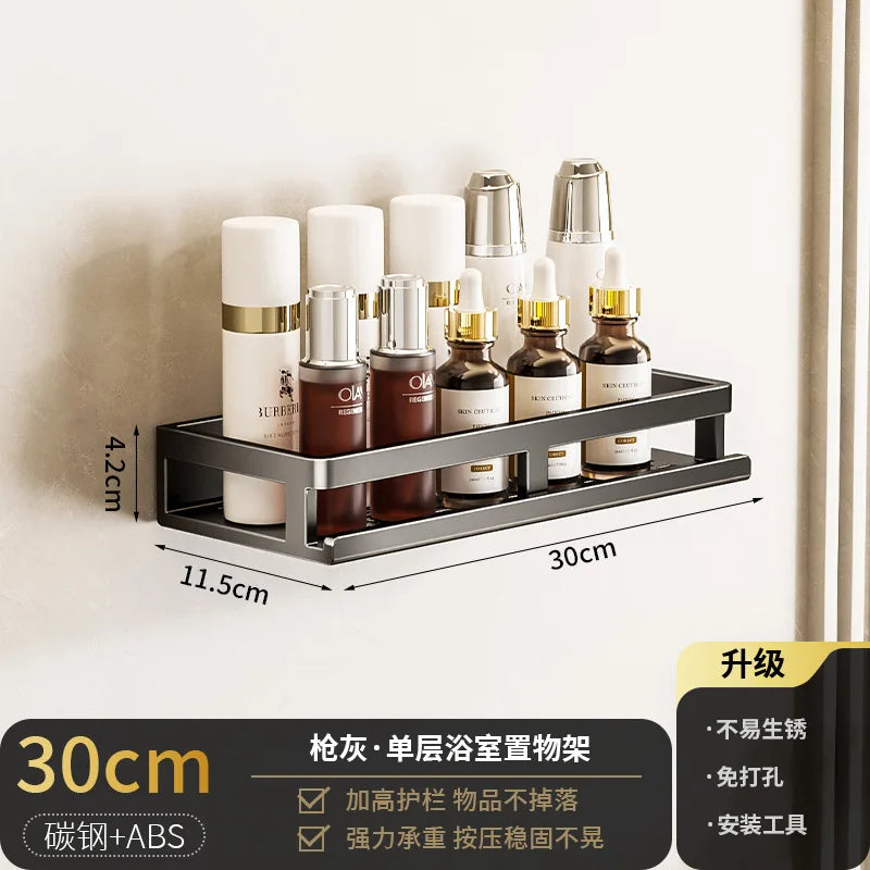 étagère murale adhésive noir acier inoxydable salle bain moderne clips magnétiques rangement douche