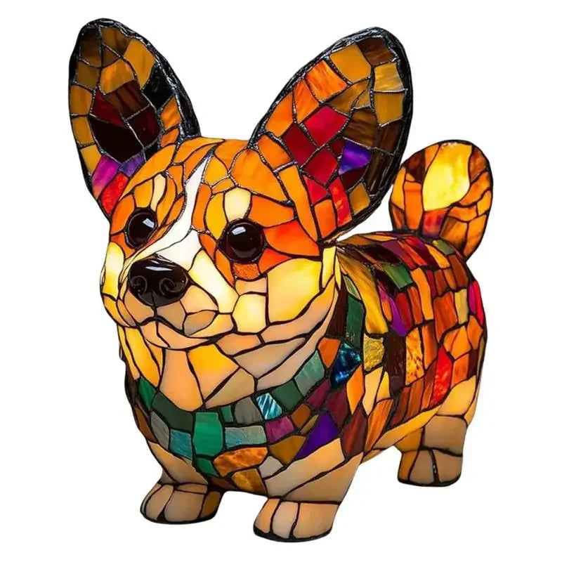 lampe posée chien multicolore mosaïque art deco résine opaque chambre salon