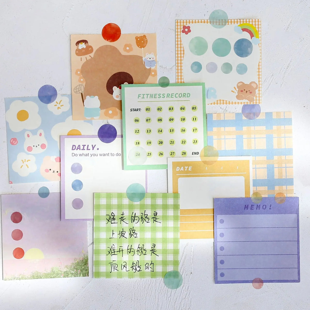 autocollants pastel couleur rose violet bleu vert orange calendrier notes délicats scrapbooking diy pièces