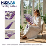 éventail violet fleurs blanches dentelle pompon élégant traditionnel festifOpaque Violet Blanc Dentelle Pompon Élégant