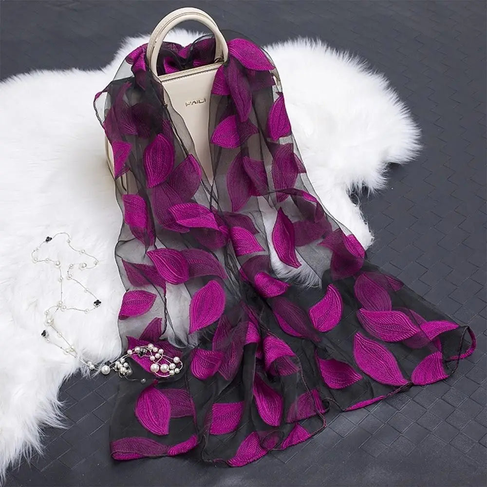 écharpe fleur printemps été femme extérieure polyester longue mode feuilles transparente