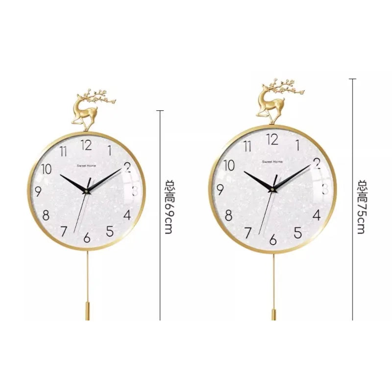 horloge murale moderne or blanc scintillante cerf fleurs déco salon