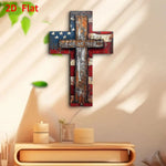 croix murale vintage drapeau américain rouge blanc bleu nous croyons dieu opacité rustique