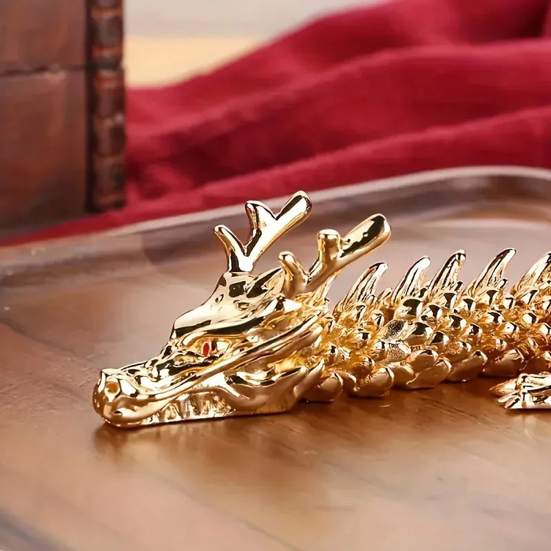 statuette dragon or texturée détails sculptés décorative asiatique inspiration chinoise plateau bois éléments