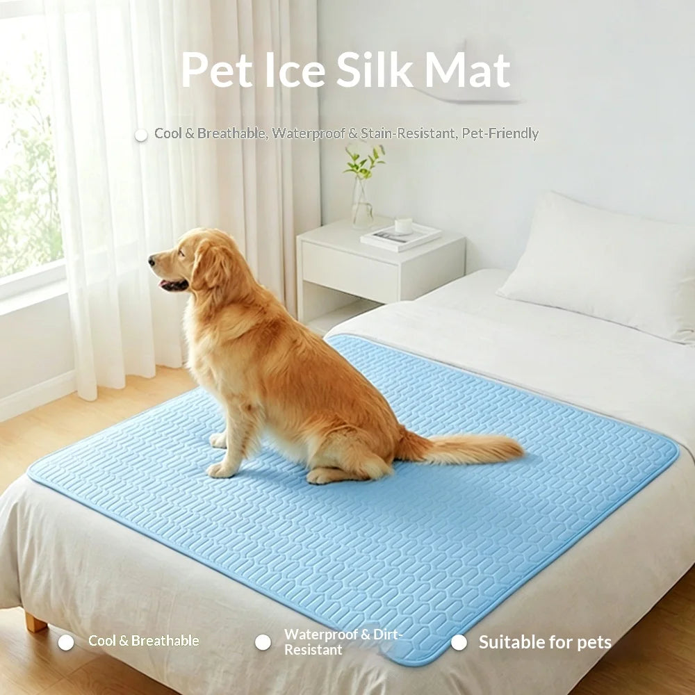 tapis refroidissement animal bleu clair texture geometrique moderne anti urine lavable machine