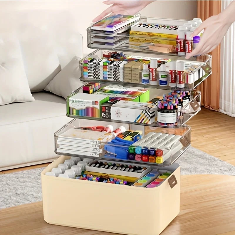 rangement médicaments boîtes blisters crayons feutres pinceaux pots peinture stylos agrafeuses ciseaux tiroirs transparents