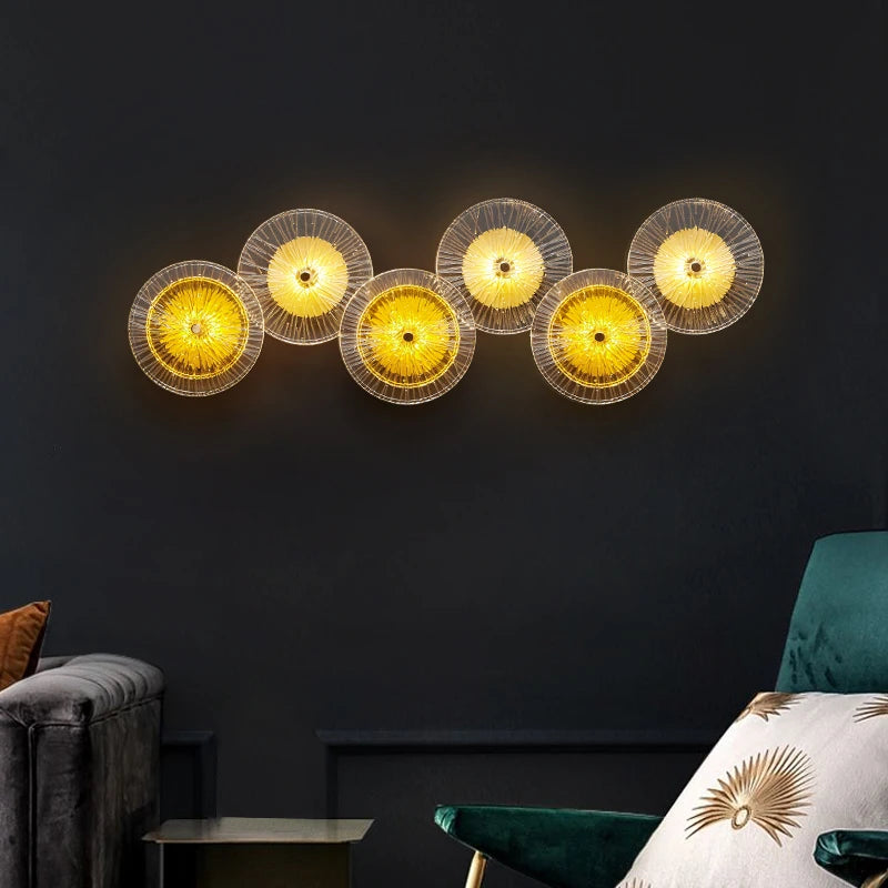 Détail de l'applique murale LED ronde en cristal avec verre transparent