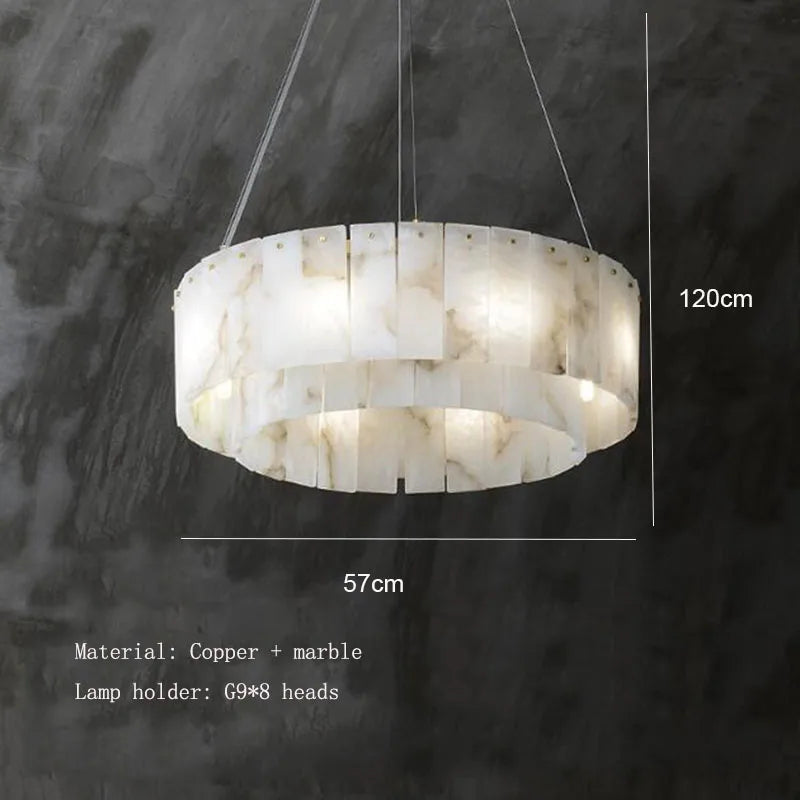suspension lumineuse moderne marbre blanc bronze led finition brossée dorés chambre salle manger