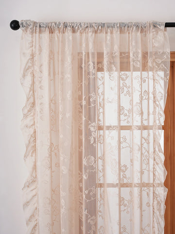 rideau floral brodé beige clair classique romantique translucide fenêtre décoration polyester