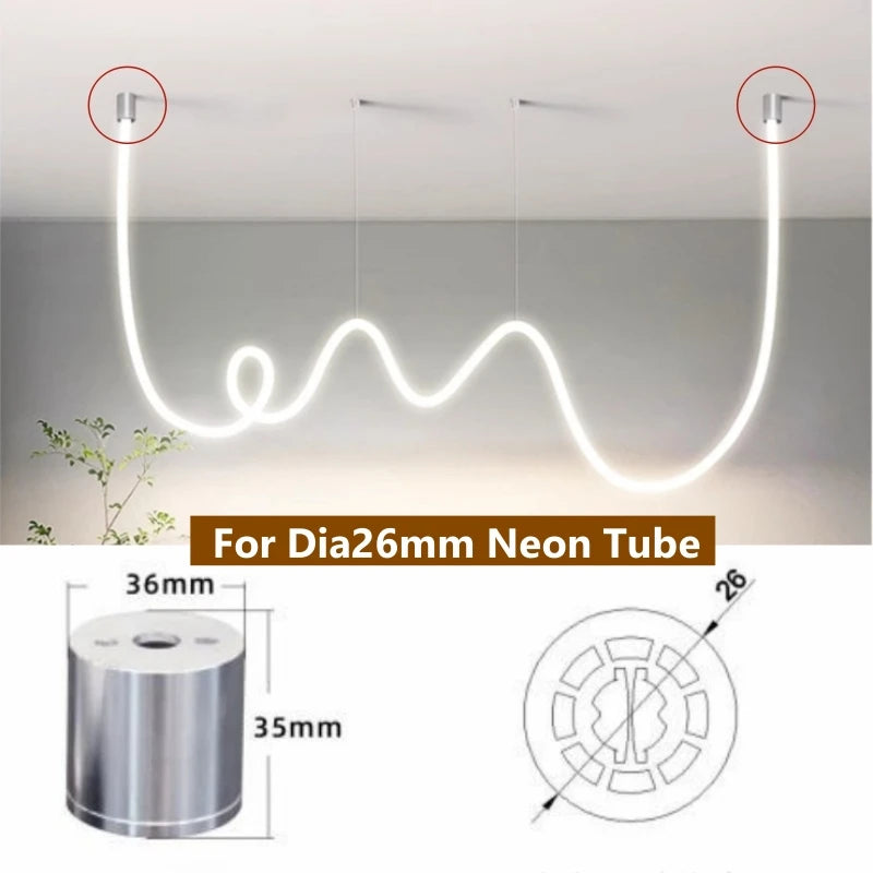 bases tube néon blanc led lisse moderne clips fixation câbles connexion accessoire lumineux minimaliste
