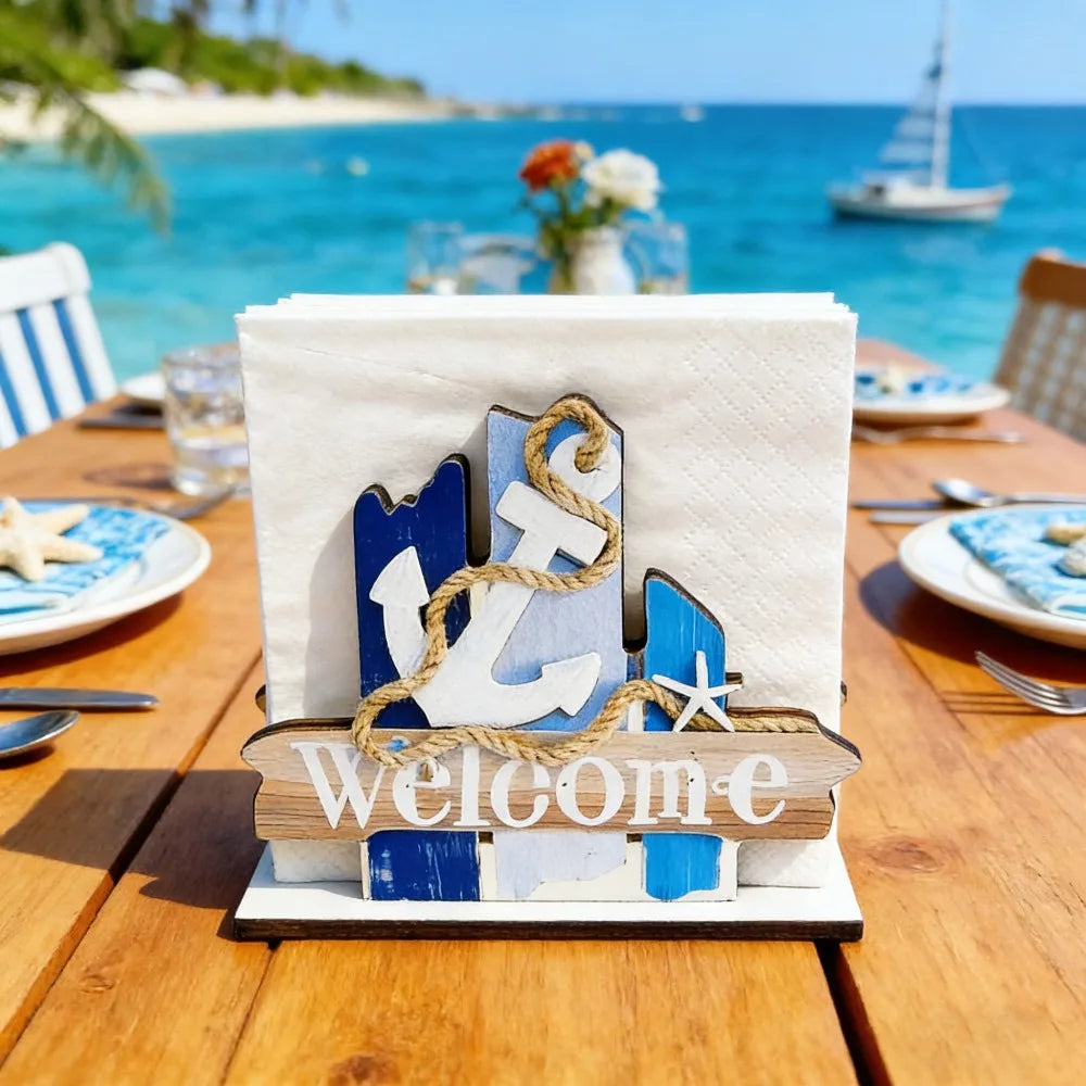 décoration murale marine navire ancre coquillage étoile mer bienvenue plage océan maison blanc bleu
