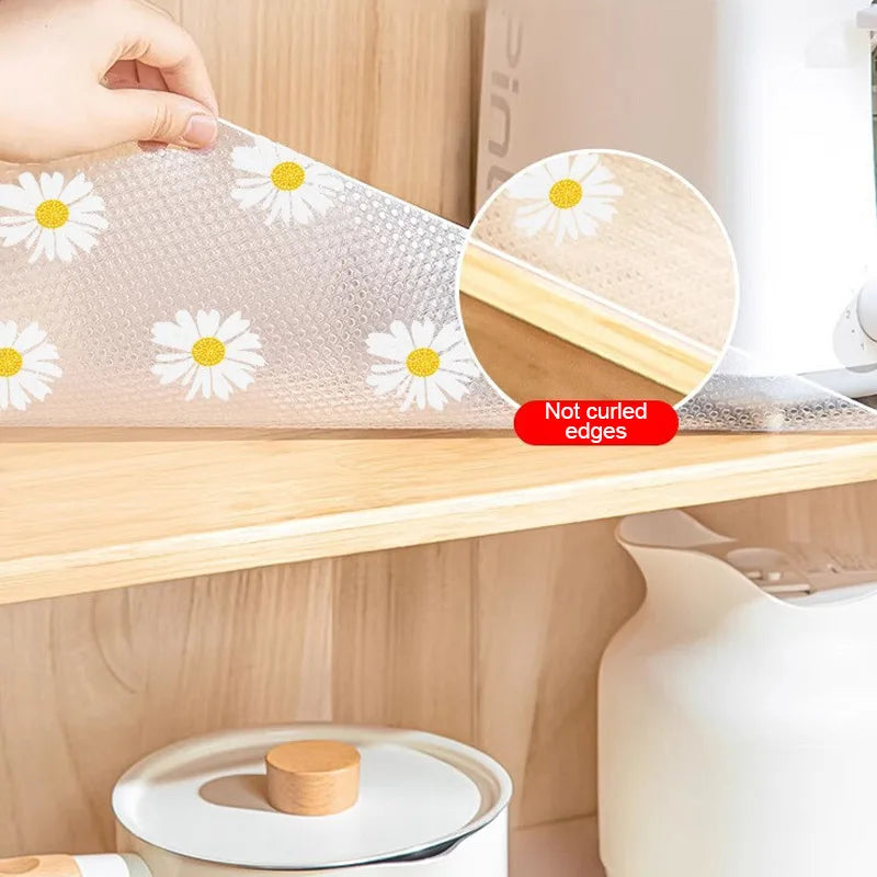 tapis rangement fleuri gris clair blanc jaune moderne anti moisissure tiroir armoire légèrement rugueux