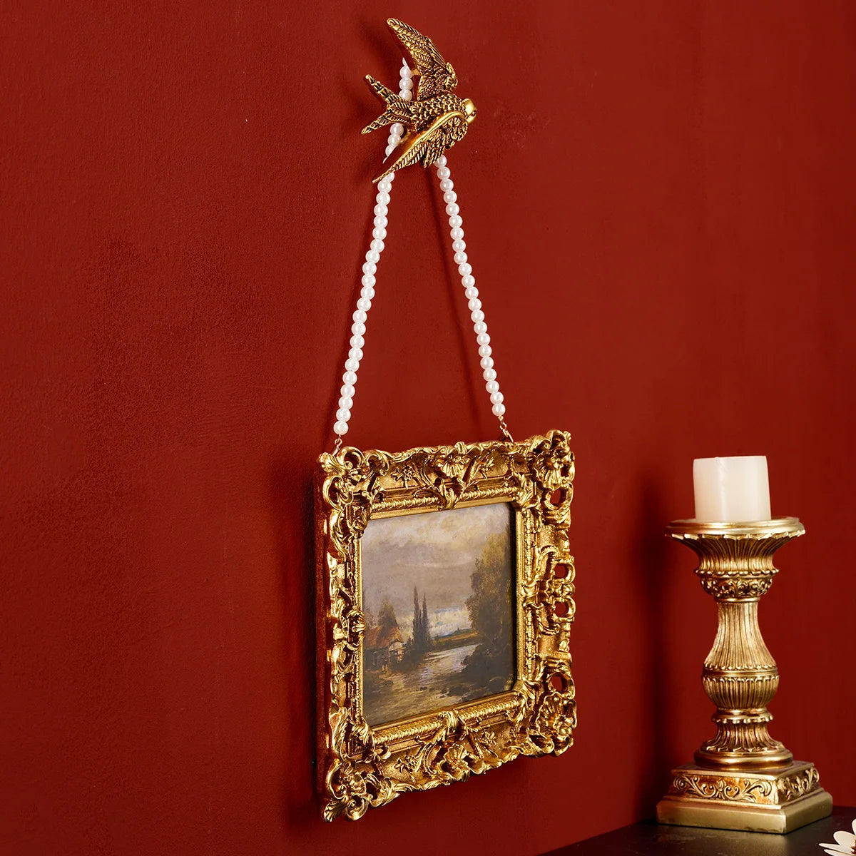 Cadre photo ornemental baroque doré ornements floraux décoration murale moderne