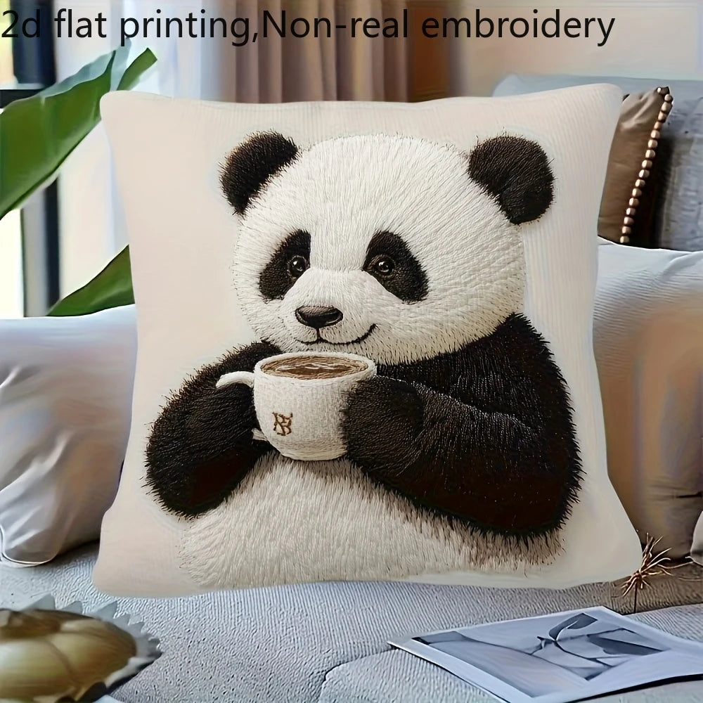 housse coussin carré panda polyester blanc imprimé maison salon chambre voiture