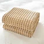 couverture polaire rayée beige bleu marine rose douce hiver adulte maison opacité confortable