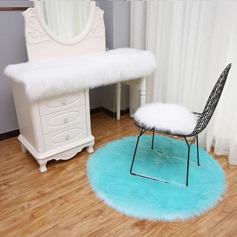 tapis fourrure synthétique moderne blanc rose doux salon chambre decoration 100cm 120cm