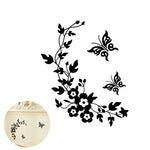 décoration murale sticker noir blanc fleurs feuilles branches papillons floral 28cm 34cm
