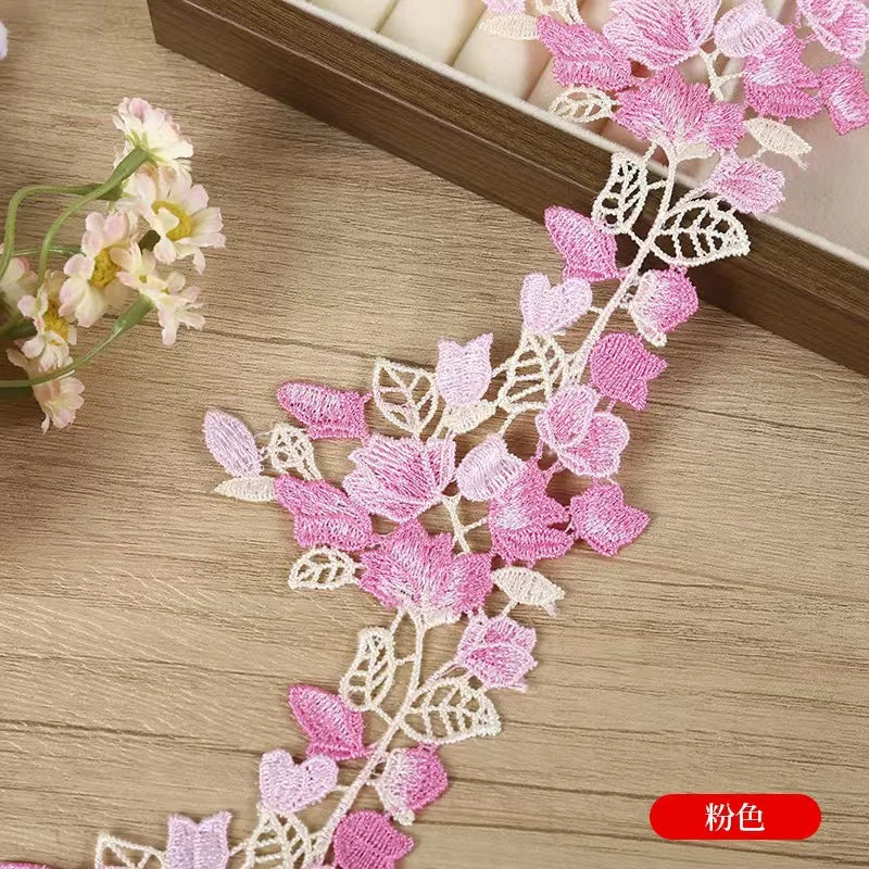 ruban dentelle polyester feuilles fleurs 8.5cm largeur artisanat broderie fine opacité écolo événement