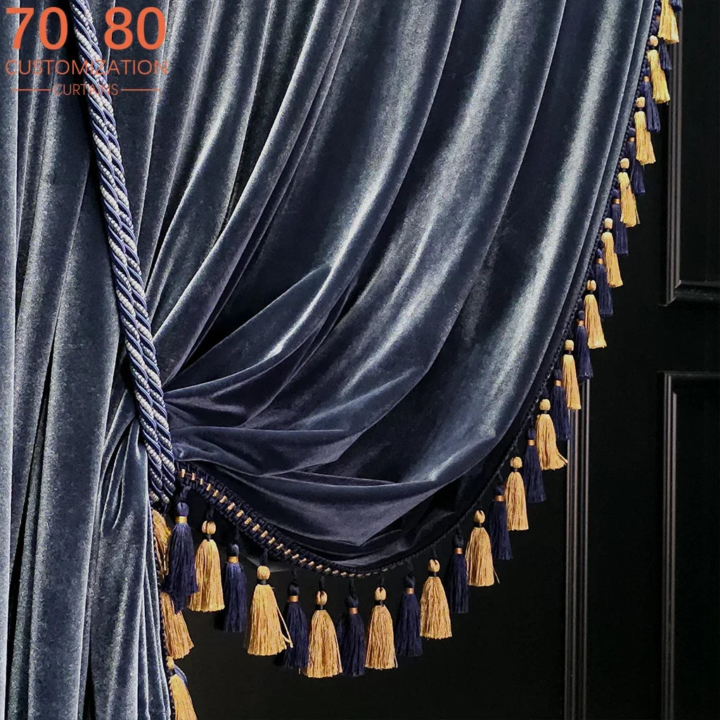 rideau velours bleu marine classique opacité dorés maison 100 polyester