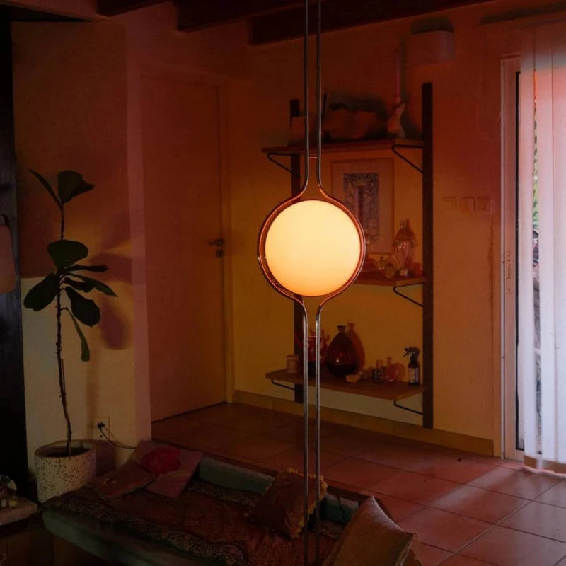 lampe sol moderne minimaliste blanc chrome boule acrylique translucent DEL interruptron haut bas vde