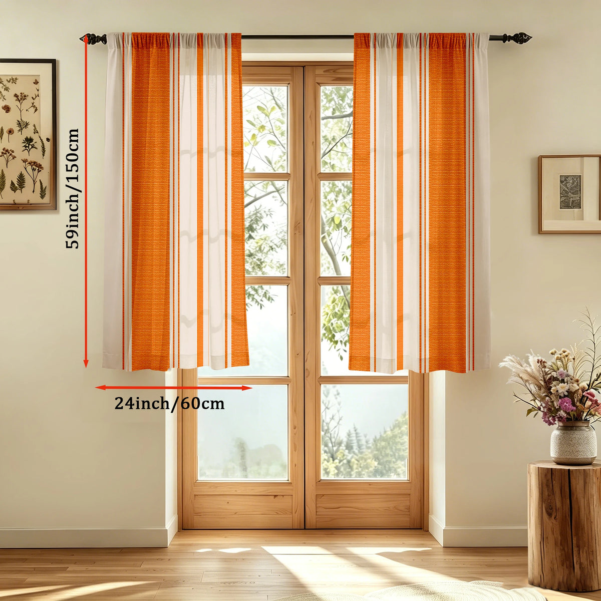 rideau vertical rayures orange blanc moderne minimaliste deux pièces salon translucent polyester