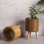 jardinière tressée moderne rustique cache pot bois naturel plante verte decoration interieur exterior