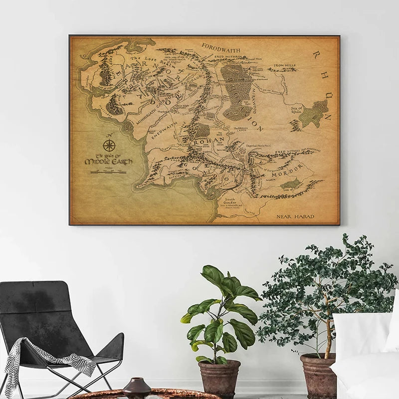 carte murale vintage cartographique toile beige nature morte sans cadre 30x40cm