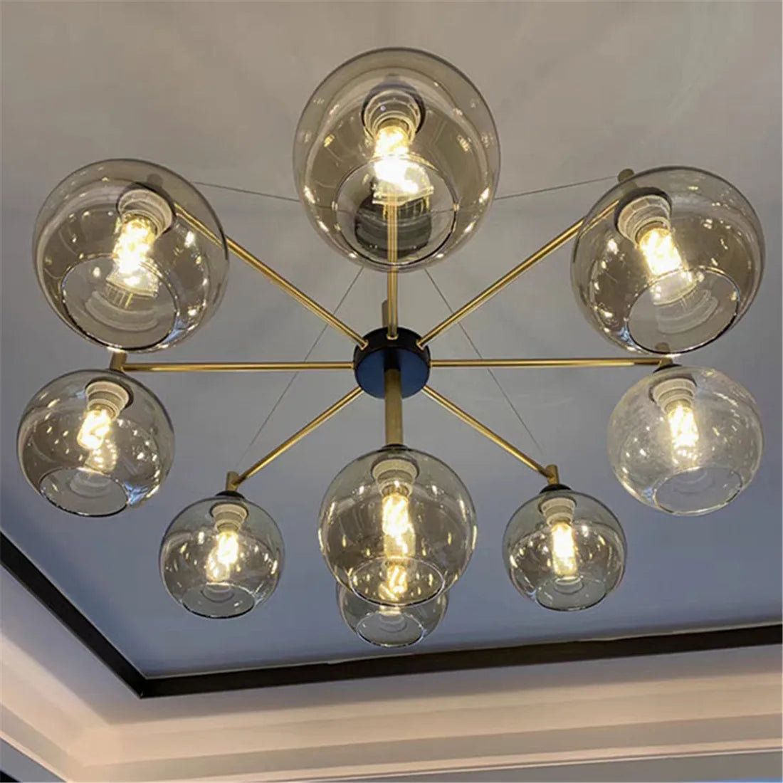suspension boule verre moderne transparent ambre gris cognac diverse tailles
