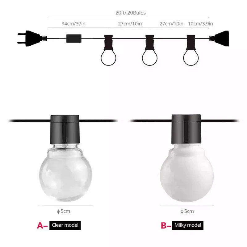 guirlande lumineuse noël blanc boules sphériques moderne clips câble noir 20 ampoules