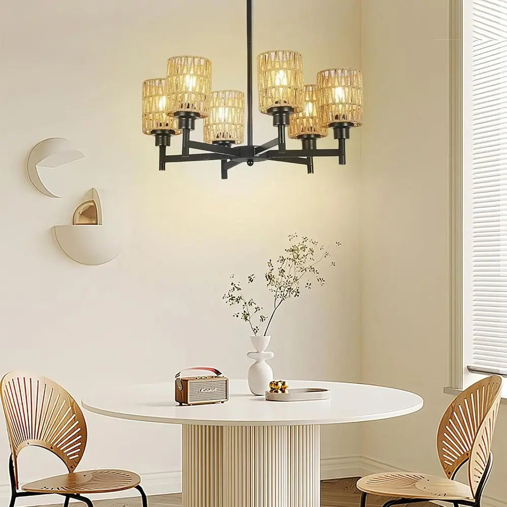 abat jour tressé boho naturel beige luminaire suspendu vintage opalescent