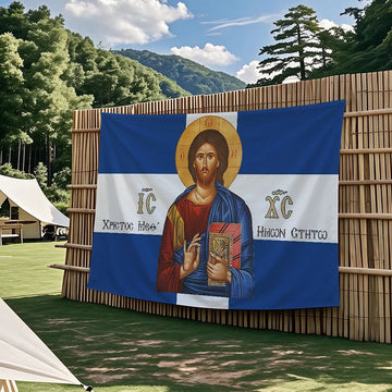 drapeau religieux icône visage sacré jésus christ décoration murale église art chrétien traditionnel